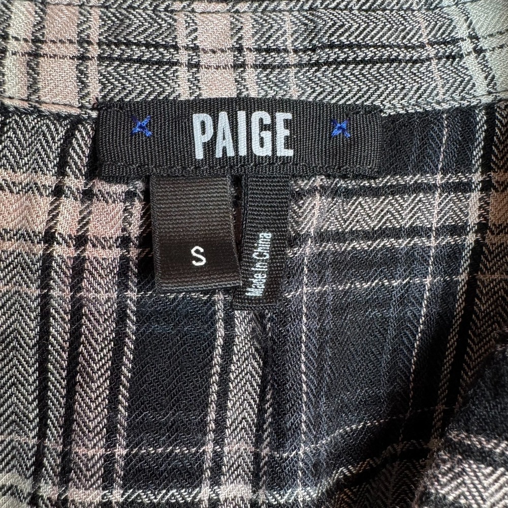 Paige Huntley Plaid Shirt‎ Women's Small Black Adobe Rose Grey Long Sleeve Top - Picture 2 of 8